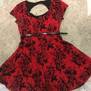 Red rose A-line dress with key hole back